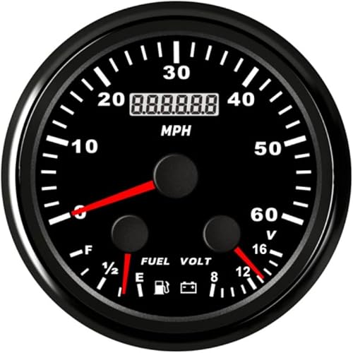 ELING Velocímetro GPS universal de 3.346in 0-60 MPH odómetro con nivel de combustible 0-190 ohmios 8-16 V voltímetro con retroiluminación roja para