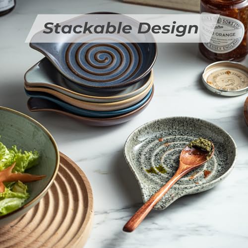 Image of LAUCHUH Spoon Rest for Stove Top, 5 inch Ceramic Spoon Holder for Kitchen Counter Large Spatula Holder for Ladle, Spoons Turner or Tong, Farmhouse Kitchen Decor, Heat-Resistant, Special Gray