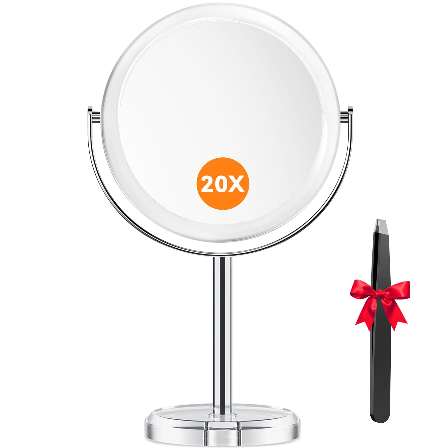 Auxmir 20X Magnifying Vanity Mirror with Tweezers, 6.8'' Double Sided 20X/1X Magnifying Makeup Mirror with Stand, 360° Rotation Bathroom Vanity Mirror for Shaving, Dressing Table, Desktop, Bedroom