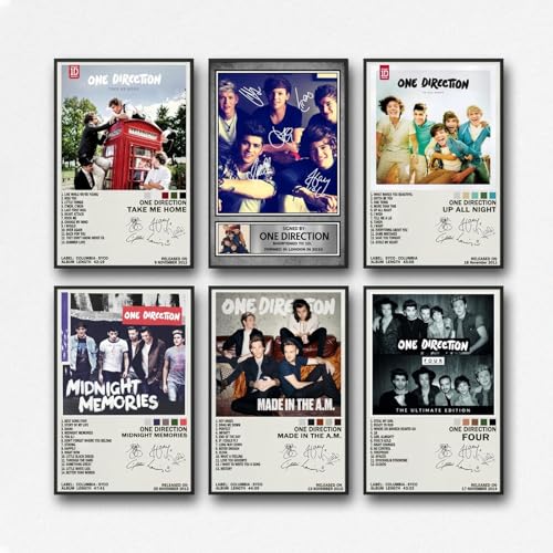 Póster de One Direction (juego de 6) con portada de álbum de banda, póster de edición limitada, pósteres musicales en lienzo para dormitorio, decoración de pared, pósteres e impresiones de 20 x 30 cm