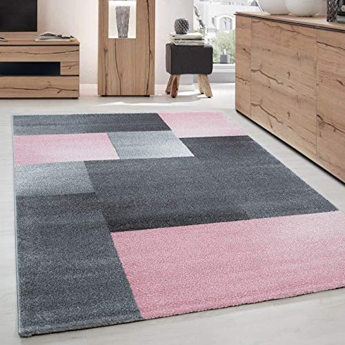 Tapis de salon facile à nettoyer moderne à poils courts gris rose 160x230