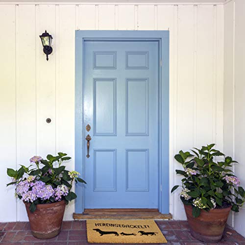 Relaxdays Fußmatte Kokos 'Hereingedackelt', Kokosmatte Hundemotiv, Türmatte Innen & Außen, Türvorleger 40x60 cm, natur, 1 Stück