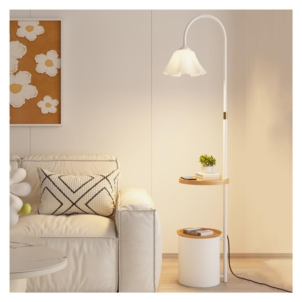 Jian1004 Floor Lamp, Mid Century Modern Floor Lamp with Wood Tray, Nightstand & Creative Petals Design