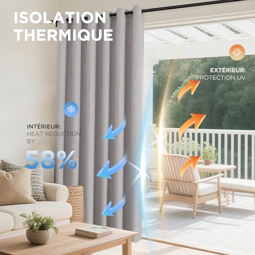 Rideau opaque effet lin 140x240cm thermique isolant de qualité