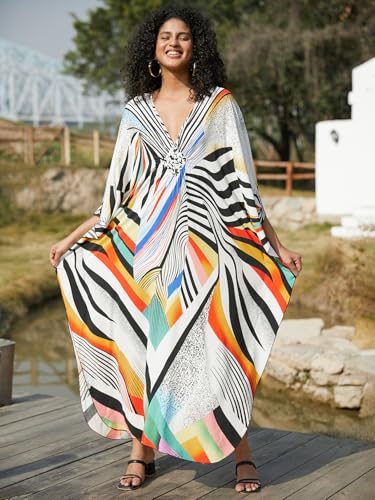 Image of KEYLORTING Plus Size Kaftan Dress Women, African Moo Moo Print Caftan, Batwing Dress, Beach Cover Up for Party and Loungewear