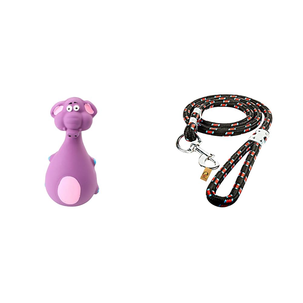 Foodie Puppies Natural Latex Rubber Squeaky (Purple Elephant) Dog Chew Toy (0-10kgs) & Stylish Nylon Rope Dog Cord Training Leash for Medium-Sized Dogs, Size -18 mm (B0CDD9Z9GH) Amazon Price History, Amazon Price Tracker