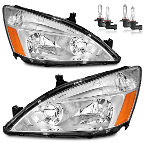 ROADEAL Headlights W/Bulbs for 2003 2004 2005 2006 2007 Honda Accord Halogen Headlamp Replacement Driver & Passenger Side