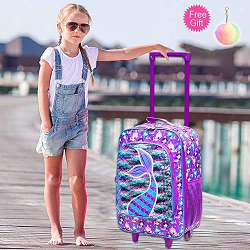 Agsdon Kids Suitcase For Girls, Cute Mermaid Rolling Luggage Wheels For Children Toddler #TOP1