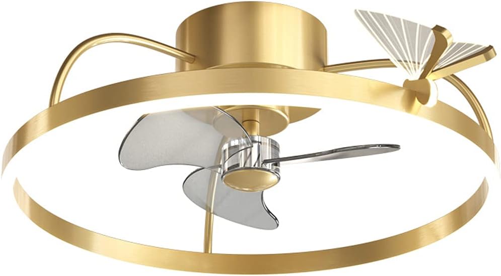 Ventilador de techo LED moderno con iluminación Ultra-silenciosa Ventilador invisible Luz de techo para habitaciones para niños Contraño remoto ,Oro