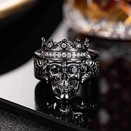Getname Necklace Silver/Black Skull King Ring for Men with Crown Eye Stones - Biker Jewelry Birthday Gift for him - Mens Skeleton Punk Ring with Delicate Gift Box2
