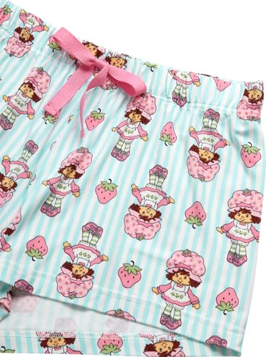 Image of COCO BRANDS Strawberry Shortcake Womens Pajama Set - 2 Piece Short Sleeve Button Down Sleep Shirt and Pajama Shorts