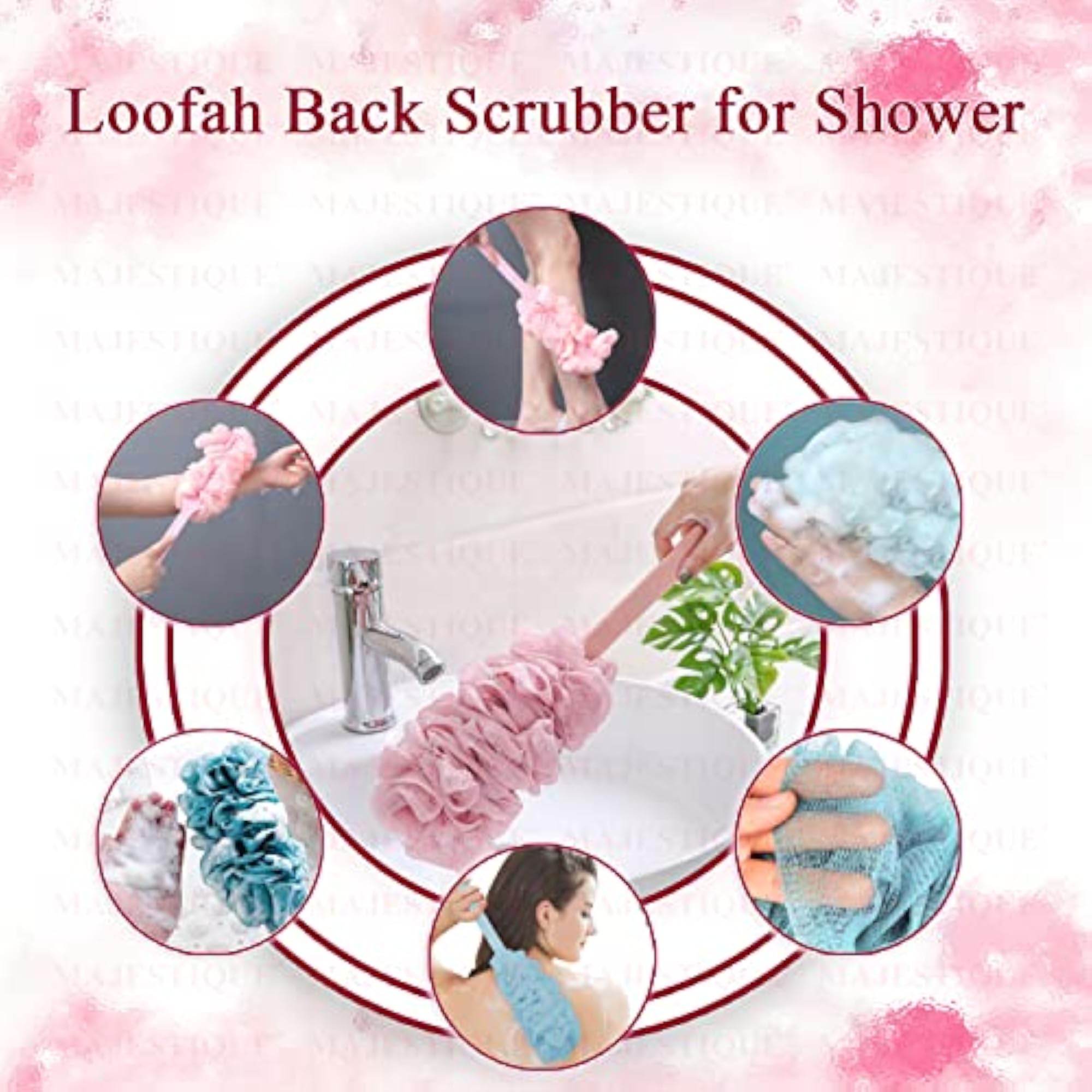 Long Handle Back Scrubber for Shower, Soft Nylon Mesh Loofah Brush