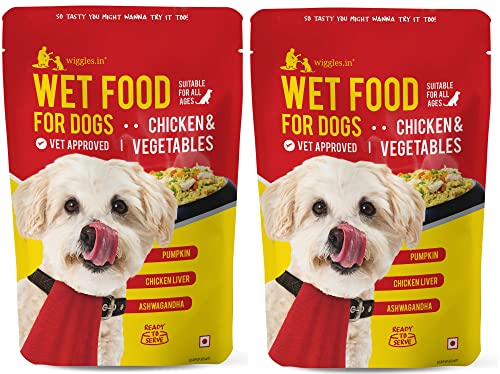 WIGGLES Wet Dog Food, 300 g – Chicken Vegetable Gravy Puppy Adult Senior Pets (Pack of 2)