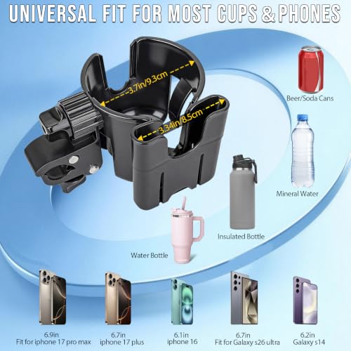 QualyQualy 2-in-1 Boat Rail Cup Holder with Phone Holder 2 Pack, No-Drill Clamp-On Marine Cup Holders 360° Adjustable for Pontoon Boat, Bimini Top, Grab Bar, PWC, Jet Ski, Boat Gifts for Men by QualyQualy - Image 6
