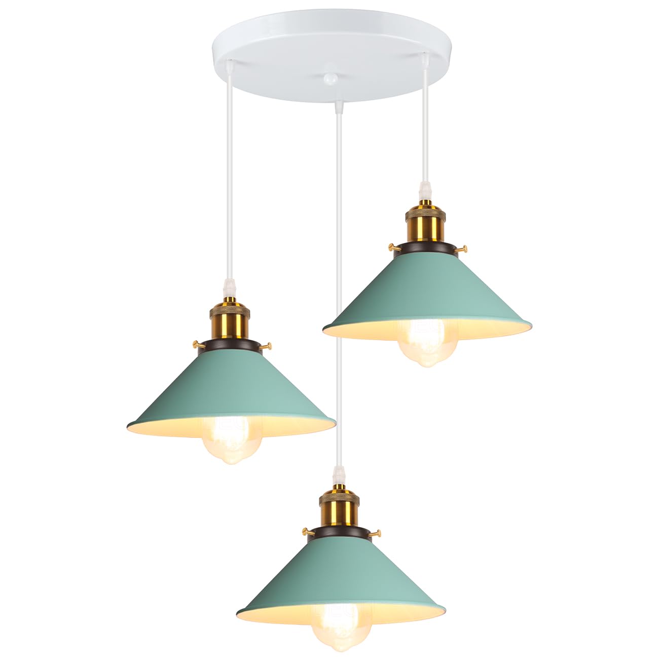 iDEGU 3 Focos Lámpara Colgante Retro 22cm Lámparas de Techo LED Plafón Industrial Pantalla de Metal Diseño Vintage E27 Iluminación de Techo de Interior para Salón Dormitorio Cocina Café (Verde)