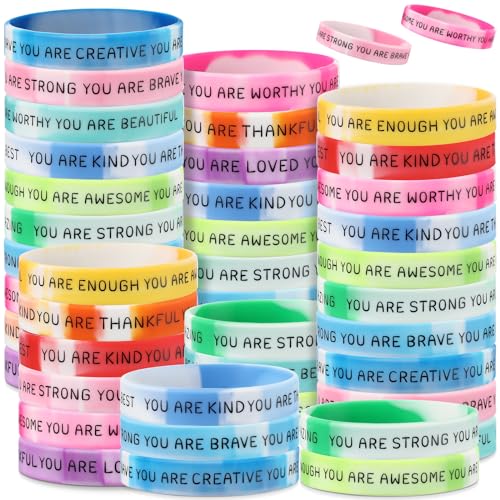 Roowest 120 Pcs Motivational Wristbands Bulk for Student Inspirational Rubber Bands Stretch Affirmation Silicone Bracelet Back to School Class Prizes Teacher Gifts for Kids(Gradient Color)