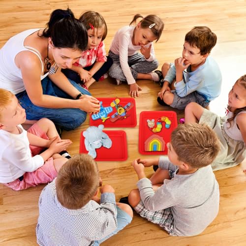 Image of Craft Tray,24 Pack Art Trays for Kids Plastic Activity Trays Stackable Craft Trays,Shallow Craft Storage Organizer, DIY Project & Painting Tray,Art Supplies,9.45 x 7.1 x 0.98 Inch (Red)