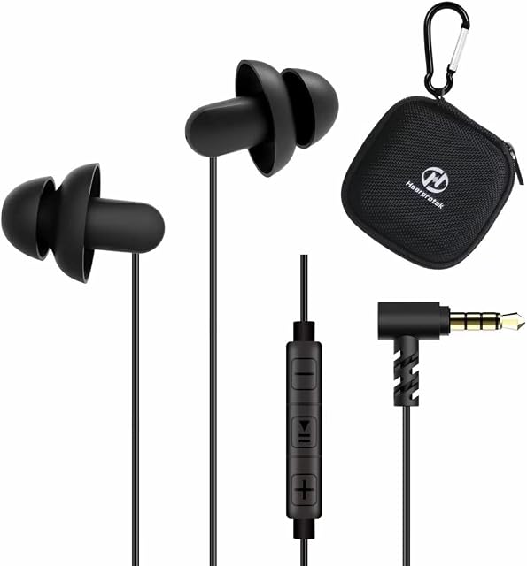 Hearprotek 2 Pairs Sleep earbuds, Ultra Soft Lightweight Silicone Sleeping Earphone Headphones with volume control and mic for Side Sleeper, Snoring, Air Travel, Relaxation (Black)