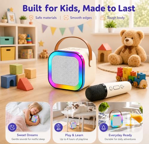 Image of NHR Mini Karaoke Machine for Kids Ages 3-12 & Adults with Wireless Microphone, Portable Bluetooth Speaker with RGB LED Lights & 5 Voice Effects, Birthday Gift Toy for Toddlers Boys Girls K12