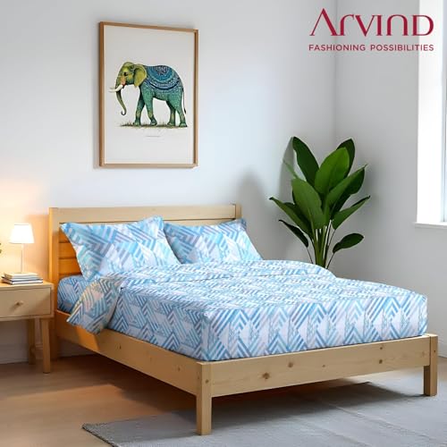 Image of Arvind Bedsheet Set - 100% Cotton Bedsheet for Double Bed (1 King Size Bedsheet with 2 Pillow Covers) Soft Breathable, 144 Thread Count - Slumber -Shade 4(21023-A) | Natural
