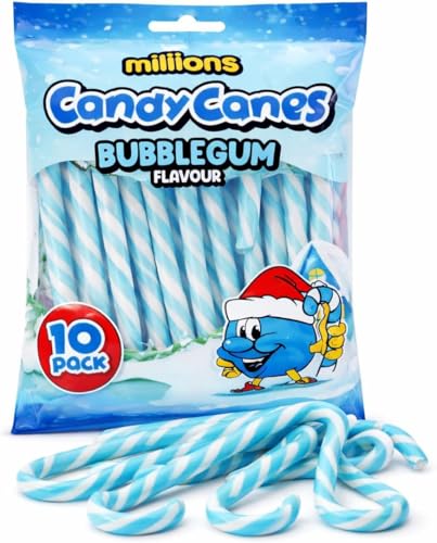 Millions Candy Canes Bubblegum 10 Pack – Sucres d’Orge Bubblegum Flavour Bleu & Blanc – Bonbons de Noël pour Décoration Sapin, Cadeaux Festifs &...