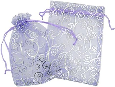 50 Organza Gift Bags (Purple with Silver Details, 4.5"x6")