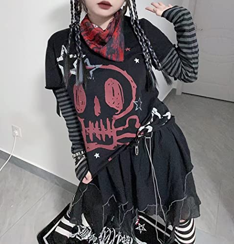 Pbkabiug Y2K Tshirt Long Sleeve Faux Two Piece Harajuku Loose Punk Tees Casual Rock Emo Grunge Aesthetic Tops2