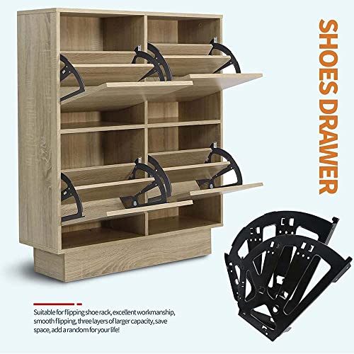 Image of VOLO 3 Layer Shoe Rack Fittings - Black Shoe Drawer Hinges for Cabinets & Furniture, Space Saving 3 Tier Shoe Organizer Hardware for Modular Shoe Cabinets Wardrobes Storage (Pack of 2 Pieces)