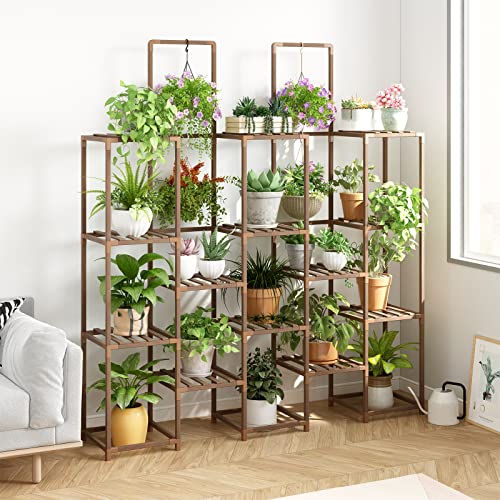 Whonline Plant Stand Indoor, Large Outdoor Plant Rack With 6 Tiers And 13 Potted Plant Holders, Wood Tiered Tall Plant Shelves For Multiple Plants, Hanging Shelves For Living Room Garden Balcony #TOP5
