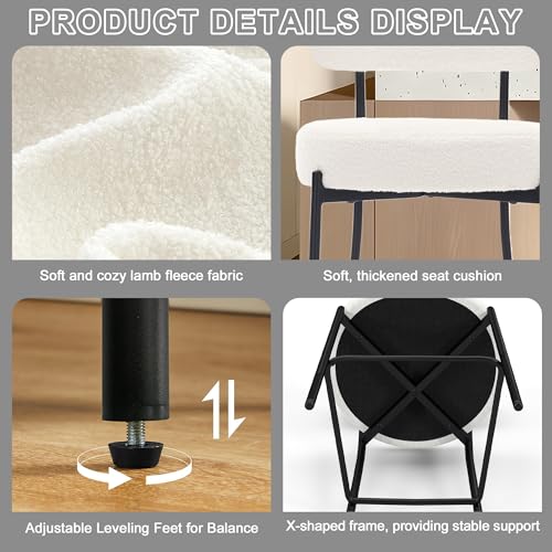 Image of Boucle Bar Stool, 27 inch White Counter Height Barstools with Back and Metal Legs, Upholstered Modern Barstools Chairs for Kitchen Island, Counter, Dining Room