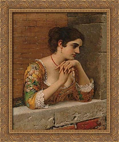 Venetian Beauty On Balcony 20x24 Gold Ornate Wood Framed Canvas Art by Eugene de Blaas