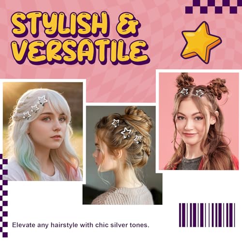 50 Pinzas para el Cabello Estrella de Metal Plateadas miniatura 4