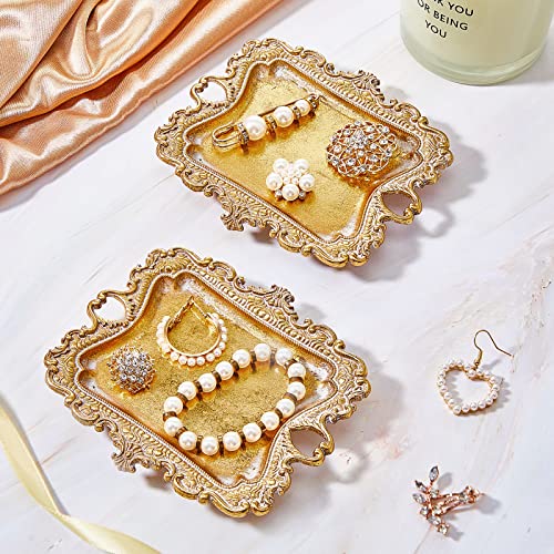 Sureio 2 Pcs Vintage Gold Jewelry Tray Antique Rustic Ring Dish Decorative Ring Holder Cute Small Trinket Jewelry Plate Engagement Birthday And Wedding Gifts For Women Earring Necklace Display Decor #TOP10