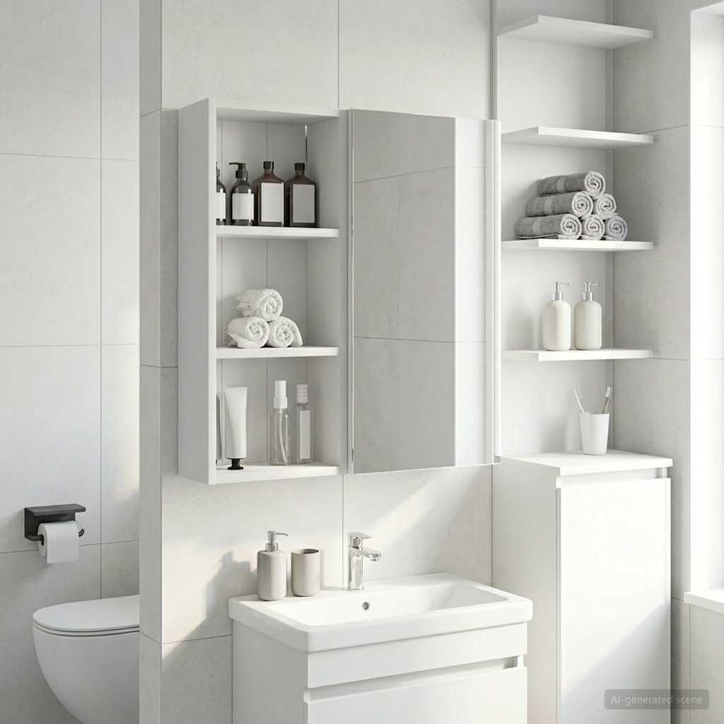 Armoire Murale de Salle de Bain Blanche en Bois d ingénierie 30 x 14 x 70 cm, Meuble lavabo avec 2 étagères pour Rangement Mural et pièces humides