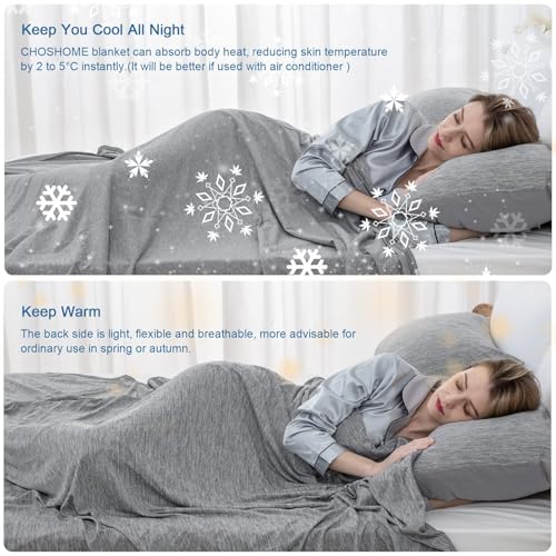 Image of CHOSHOME Cooling Blanket for Hot Sleepers Lightweight Summer Cold Thin Blankets for Sleeping, Hot Flashes Night Sweats, Soft Blanket for Bed, California King 96 inch x 102 inch, Grey