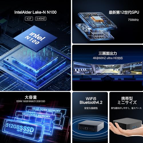 Image of Mini PC 12th Gen Alder Lake N100 16GB DDR4 RAM 512GB SSD