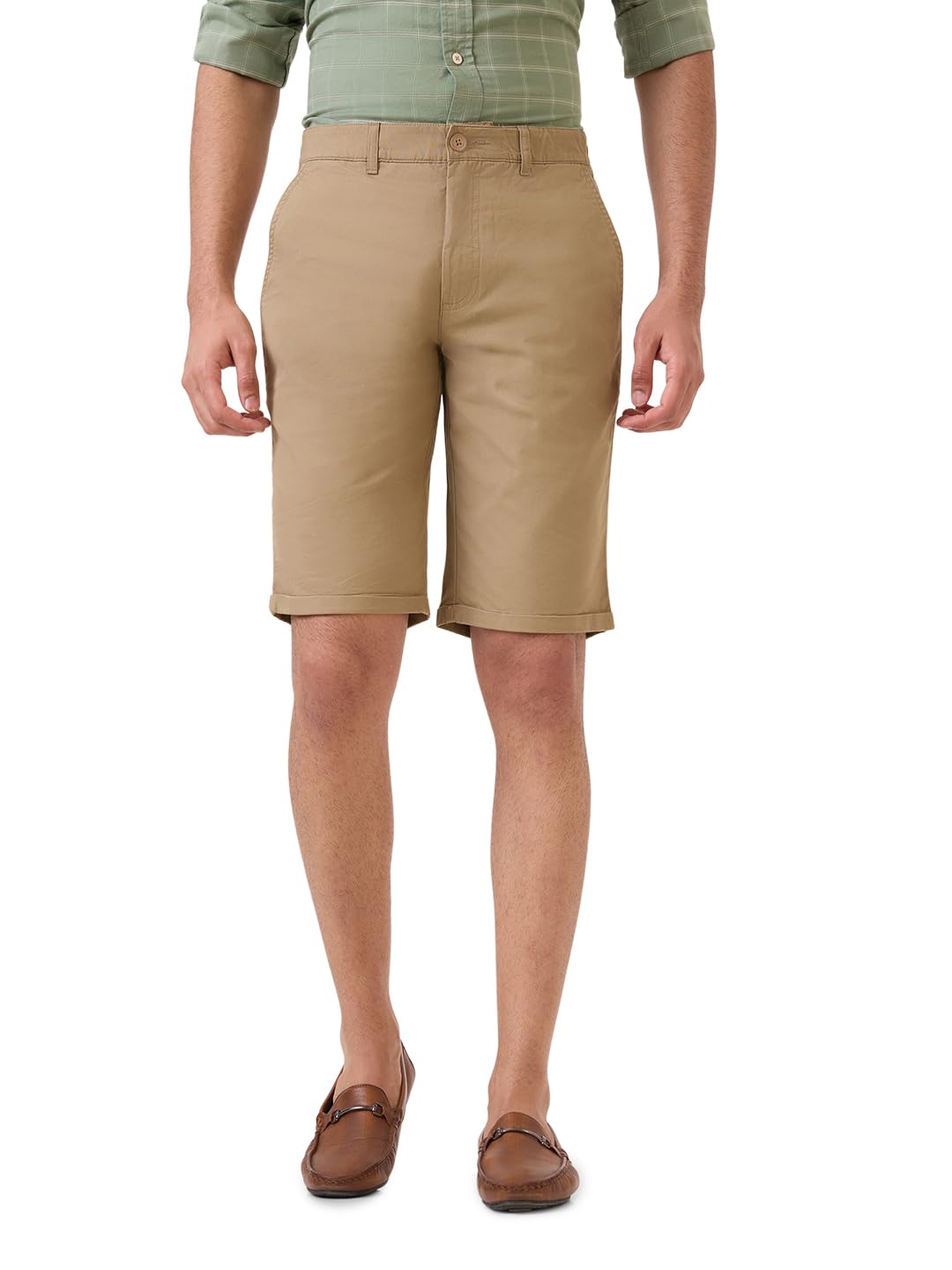 Men Regular Fit Twill Pattern Cotton Blend Casual Shorts (Size: 40)-CMHQ00586-H5 Khaki-image-5