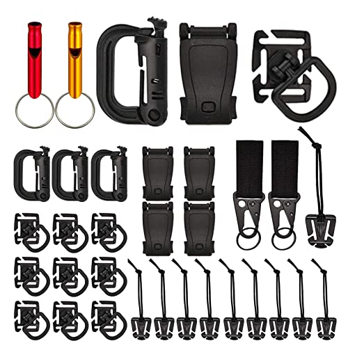 Zuzer 33pcs Molle Accesorios para Mochila,Molle Accesorios Mochila Chaleco Molle Llavero Táctico Engranaje Clip Molle Accesorios Attachments for Tactical Backpack Vest Belt