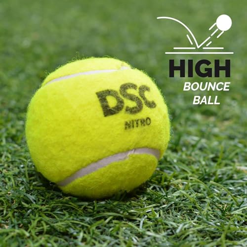 Image of DSC Nitro Lite Cricket Tennis Ball - All-Weather Rubber Composite with Lightweight, Premium Felt, Solid Core for Indoor & Turf Play (Yellow), 6 Balls