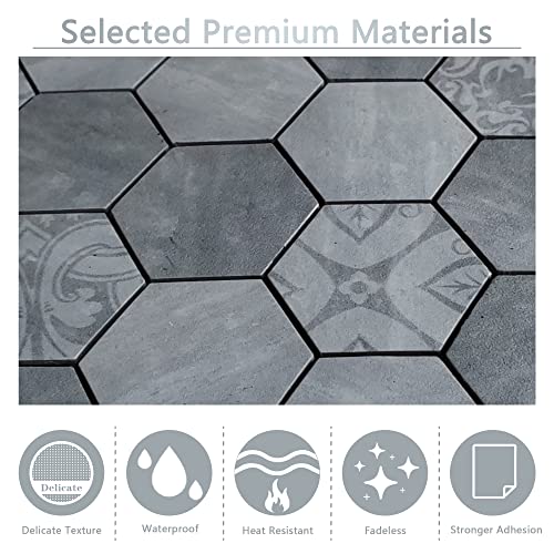Kieacia 10-Sheet Peel And Stick Kitchen Backsplash Tile, Pvc Self-Adhesive Hexagonal Mosaic Tile With Silver Gray Floral Pattern For Kitchen Bathroom Vanity Tabletop Mantel #TOP5