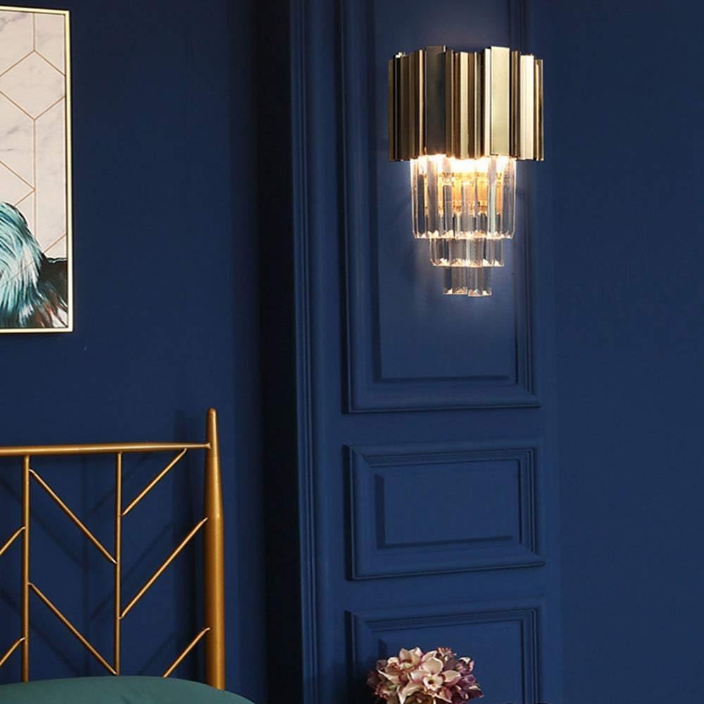 Apliques de Pared de Cristal para decoración del hogar de Mediados de Siglo, lámparas de Pared industriales de Tubo metálico Dorado, Apliques de Pared Grandes para mesita de Noche, lámparas