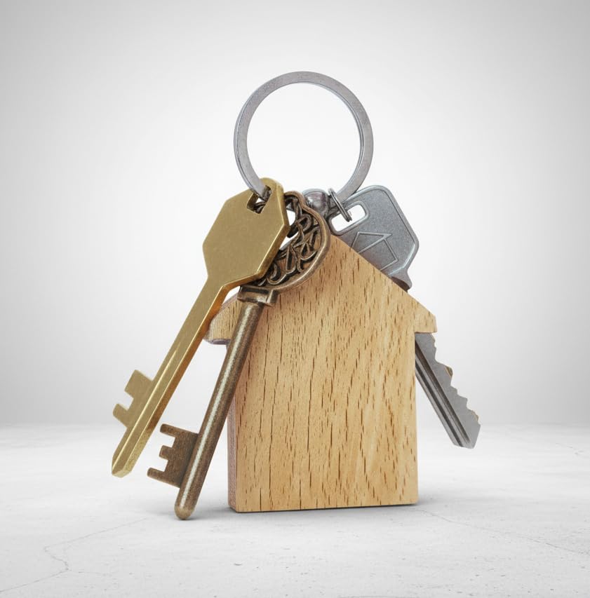 Image of Empty Wooden Keychains, Laser Engravable, Printable & Writable, Pack of 10 Assorted Shapes, 5cm x 3cm