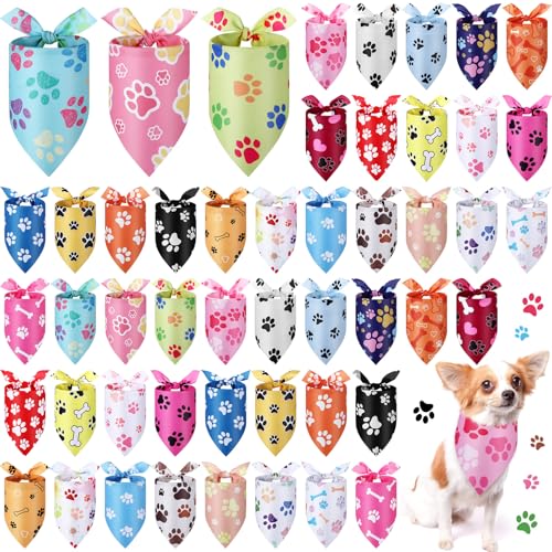 Image of Abbylike 50 Pcs Paw Print Dog Bandanas Bulk, Halloween & Birthday Party