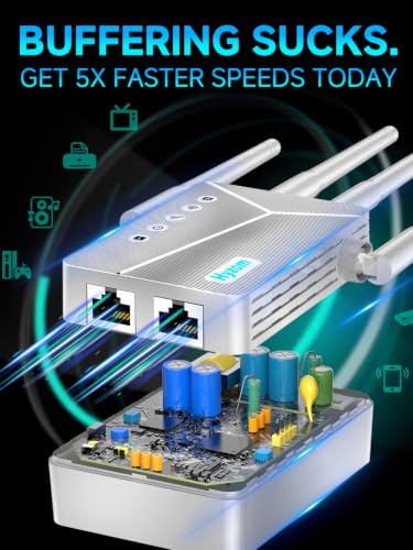 Image of WiFi Extender Signal Booster for Home, Covers Up to 18,000 Sq Ft, Long Range Wireless Internet Repeater with Ethernet Port, Eliminates Dead Zones, Reduces Buffering, Supports 65+ Devices, 1-Tap Setup