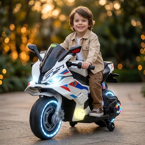 Image of Baybee TORQ Baby Battery Operated Bike for Kids | Ride on Toy with LED Light, Bluetooth & Music | Rechargeable Battery Bikes with Hand Accelerator,Baby Electric Bike for Kids 1 to 5 Years (White Pro)