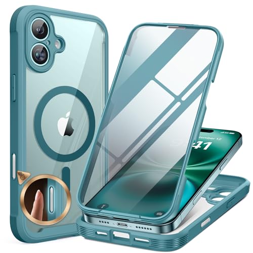 Image of Miracase Magnetic for iPhone 16 Plus Case Full-Body Phone with Built-in Glass Screen Protector, [Compatible with MagSafe] Military Drop Proof 16 Plus Cover Bumper 6.7 inch, Green