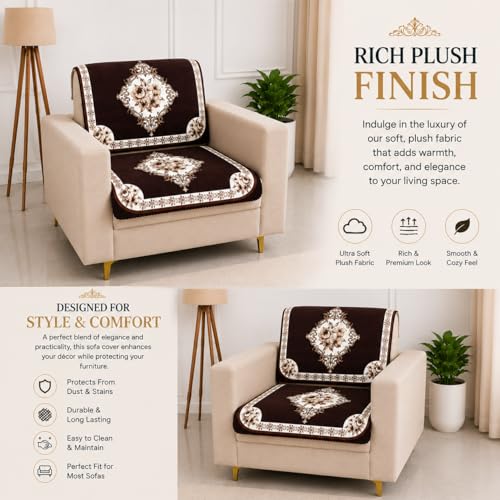Image of Homerz Premium 'Luxe Series' Holland Velvet Sofa Cover | Smooth Finish | Anti-Skid Fleece Backing | Soft Touch Couch Protector for Living Room (Coffee, 1 Seater, Seat Cover with Backrest)