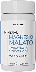 Magnésio Malato D3+K2 500mg -Vitamina Promove Relaxamento Mental e Muscular,Ideal Para Saúde Óssea
