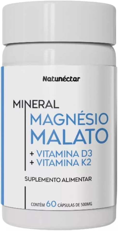 Magnésio Malato D3+K2 500mg -Vitamina Promove Relaxamento Mental e Muscular,Ideal Para Saúde Óssea