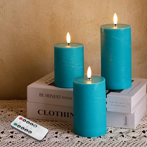 Image of Teal Flameless Candles, Wax Battery Operated Candles with Remote
